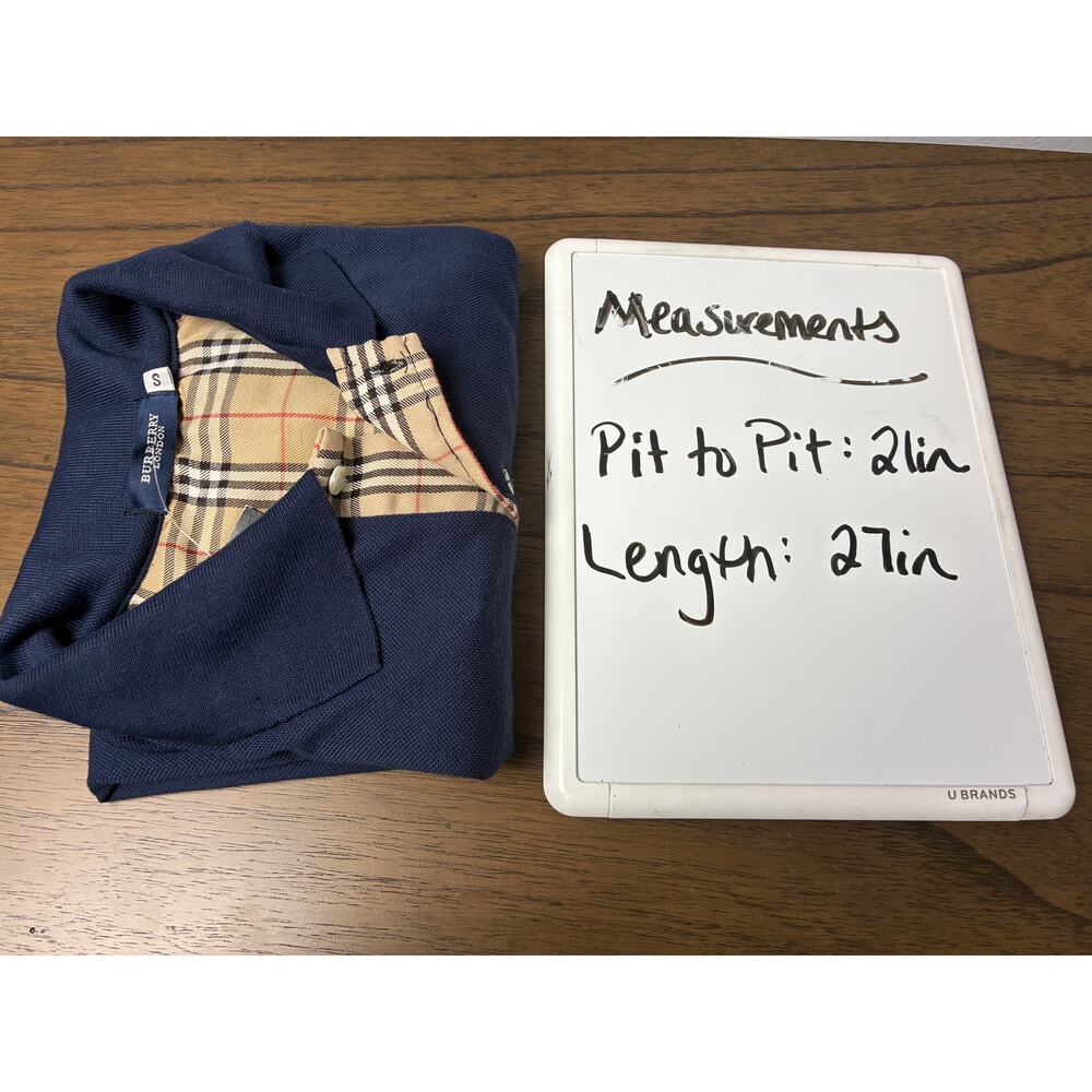 NWT Burberry Novo Check Polo Shirt Mens Small Navy Blue Iconic Plaid Old Money - Picture 7 of 7